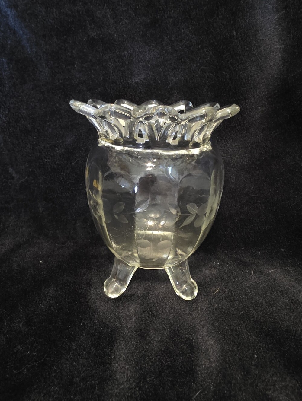Imperial Glassc Vase Open Lattice Crystal Round Optical Footed Etched